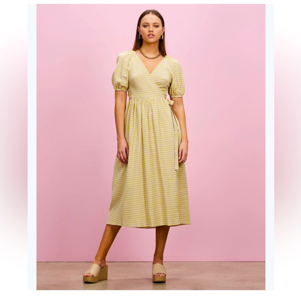 Topshop Seersucker Check Wrap Dress Size 8